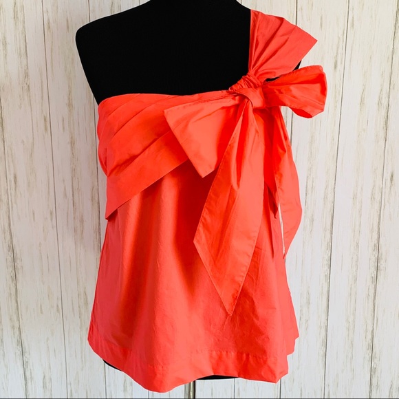 J. Crew Tops - J Crew coral one shoulder bow top - size 10 NWT
